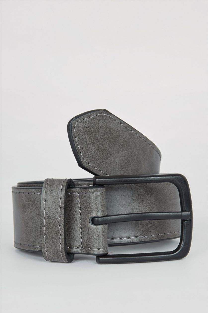 رجالي رمادي حزام رجالي جلد صناعي بمشبك مستطيل