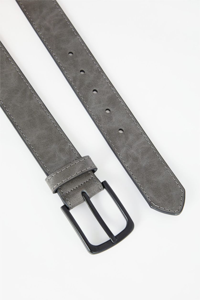 رجالي رمادي حزام رجالي جلد صناعي بمشبك مستطيل