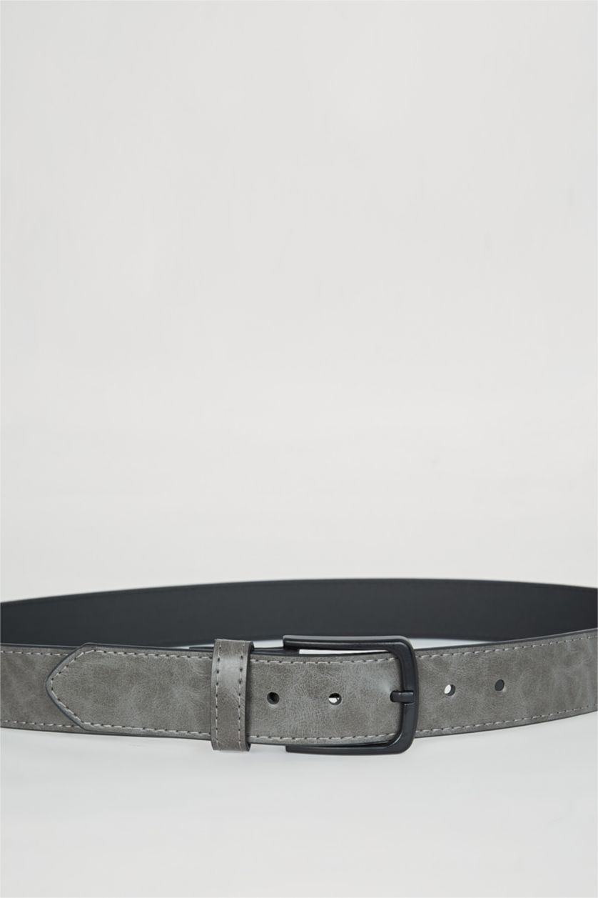 رجالي رمادي حزام رجالي جلد صناعي بمشبك مستطيل