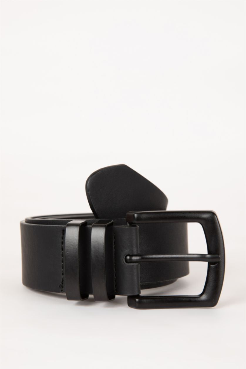 Man Black Man Rectangle Clasp Faux Leather Belt