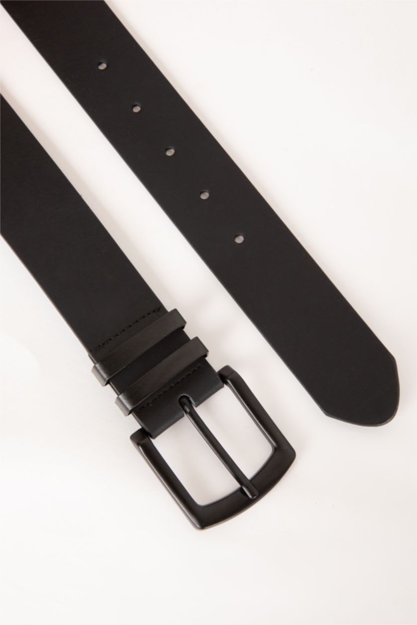 Man Black Man Rectangle Clasp Faux Leather Belt
