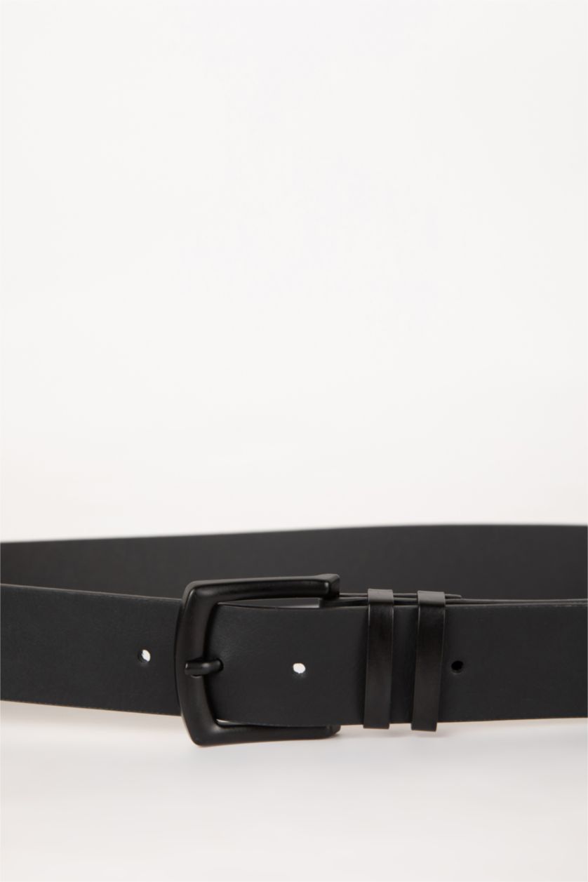 Man Black Man Rectangle Clasp Faux Leather Belt