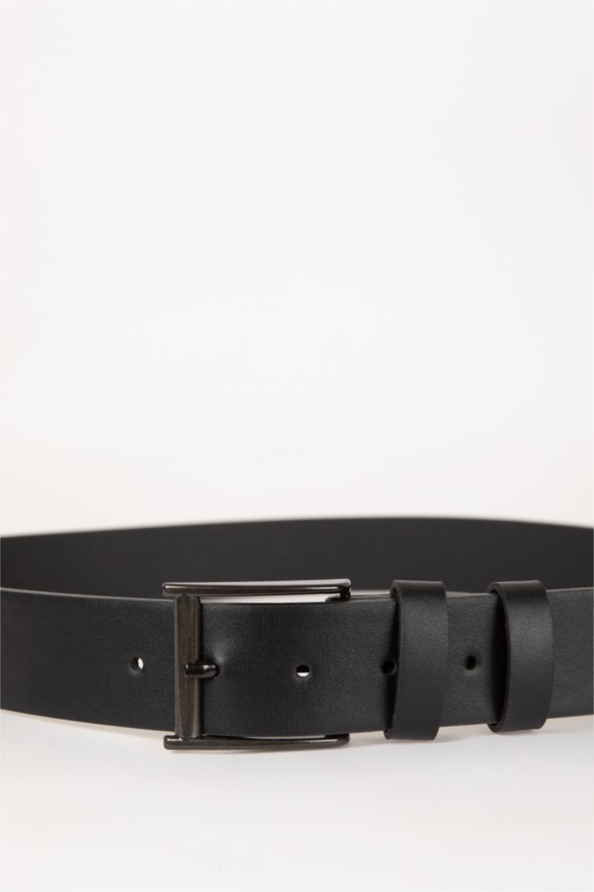 رجالي أسود حزام رجالي جلد صناعي بمشبك مستطيل