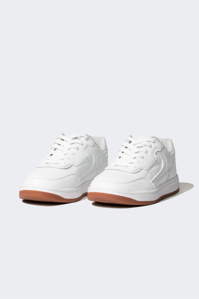 HOMME Blanc Baskets en Simili-Cuir à Semelle Épaisse pour Homme