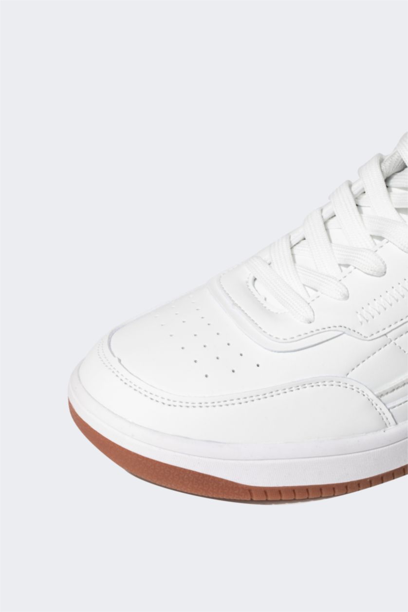 HOMME Blanc Baskets en Simili-Cuir à Semelle Épaisse pour Homme