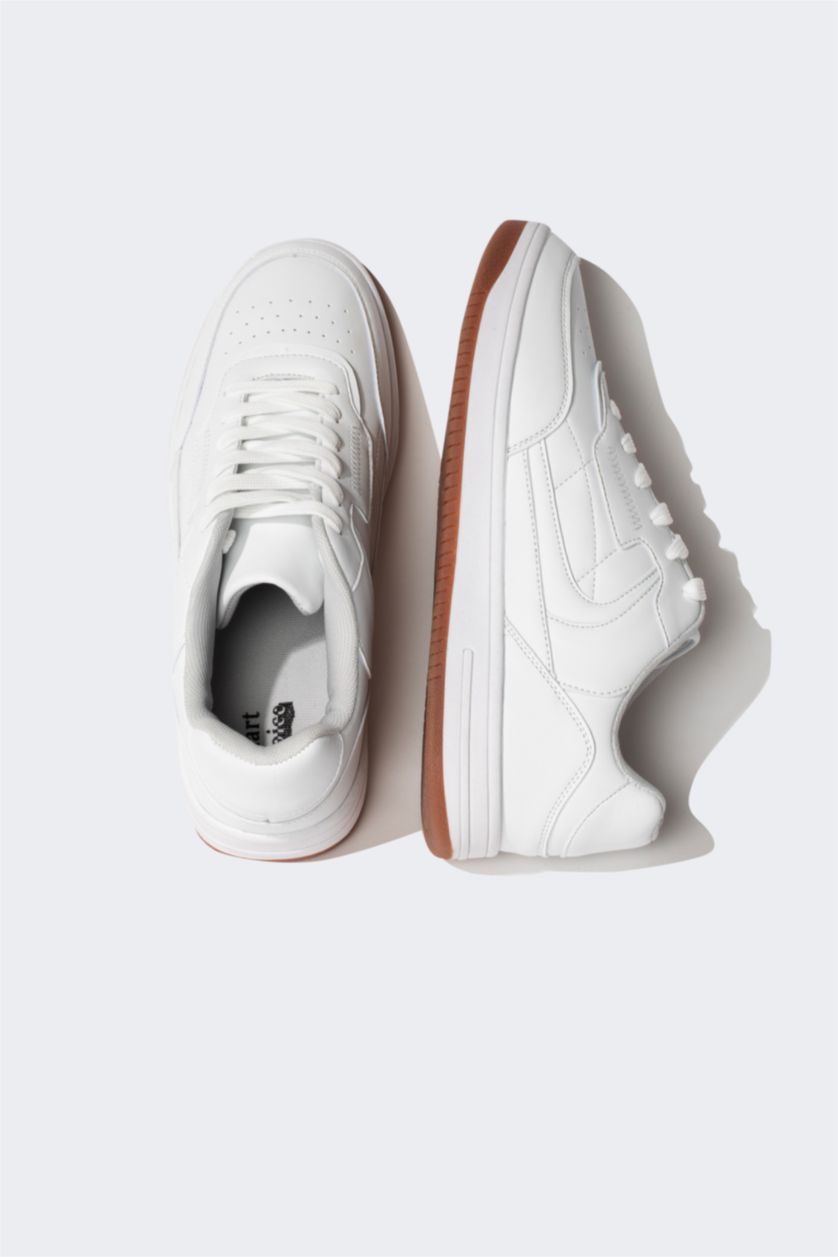 HOMME Blanc Baskets en Simili-Cuir à Semelle Épaisse pour Homme