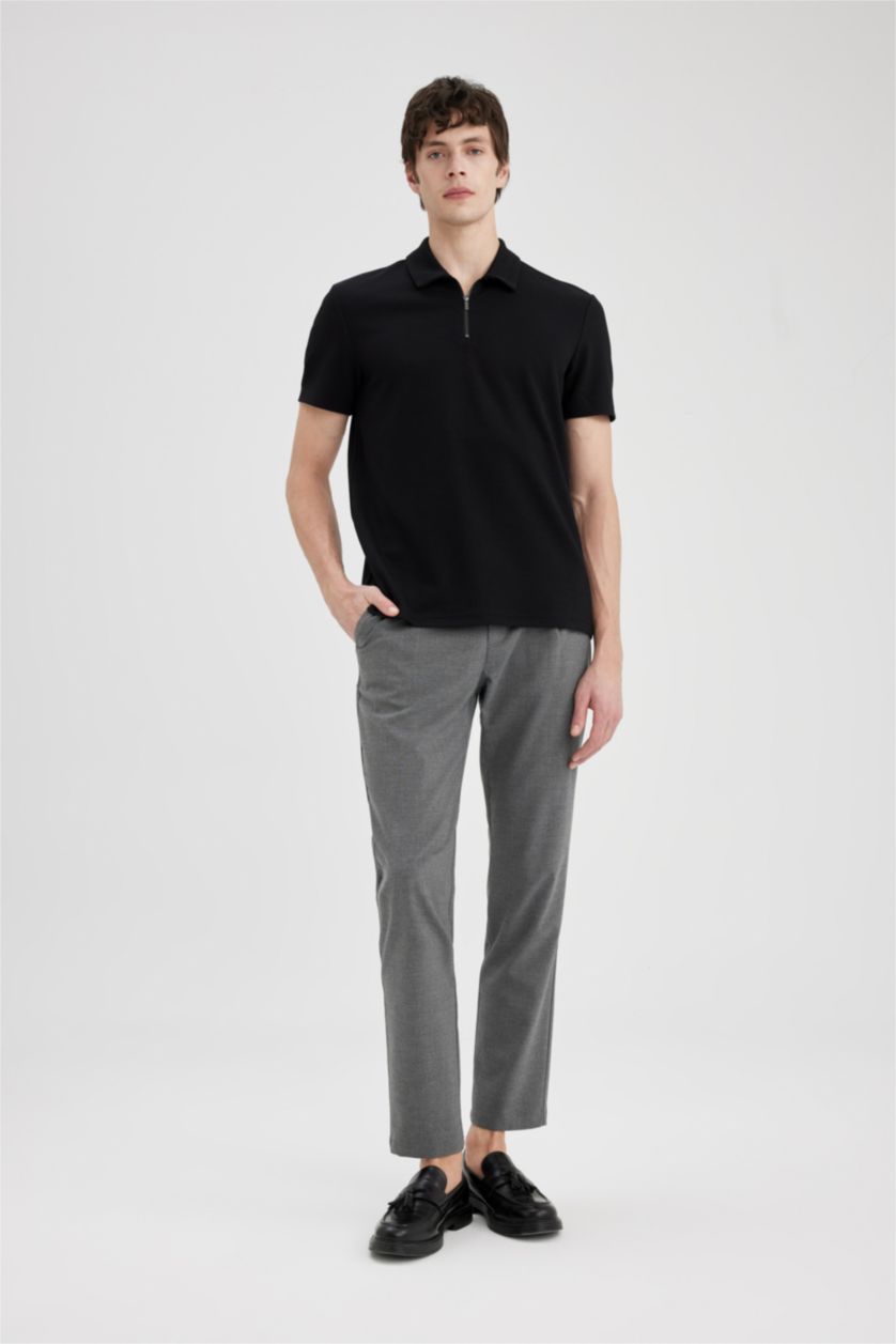 MAN Black Regular Fit Pleat Short Sleeve Polo T-Shirt