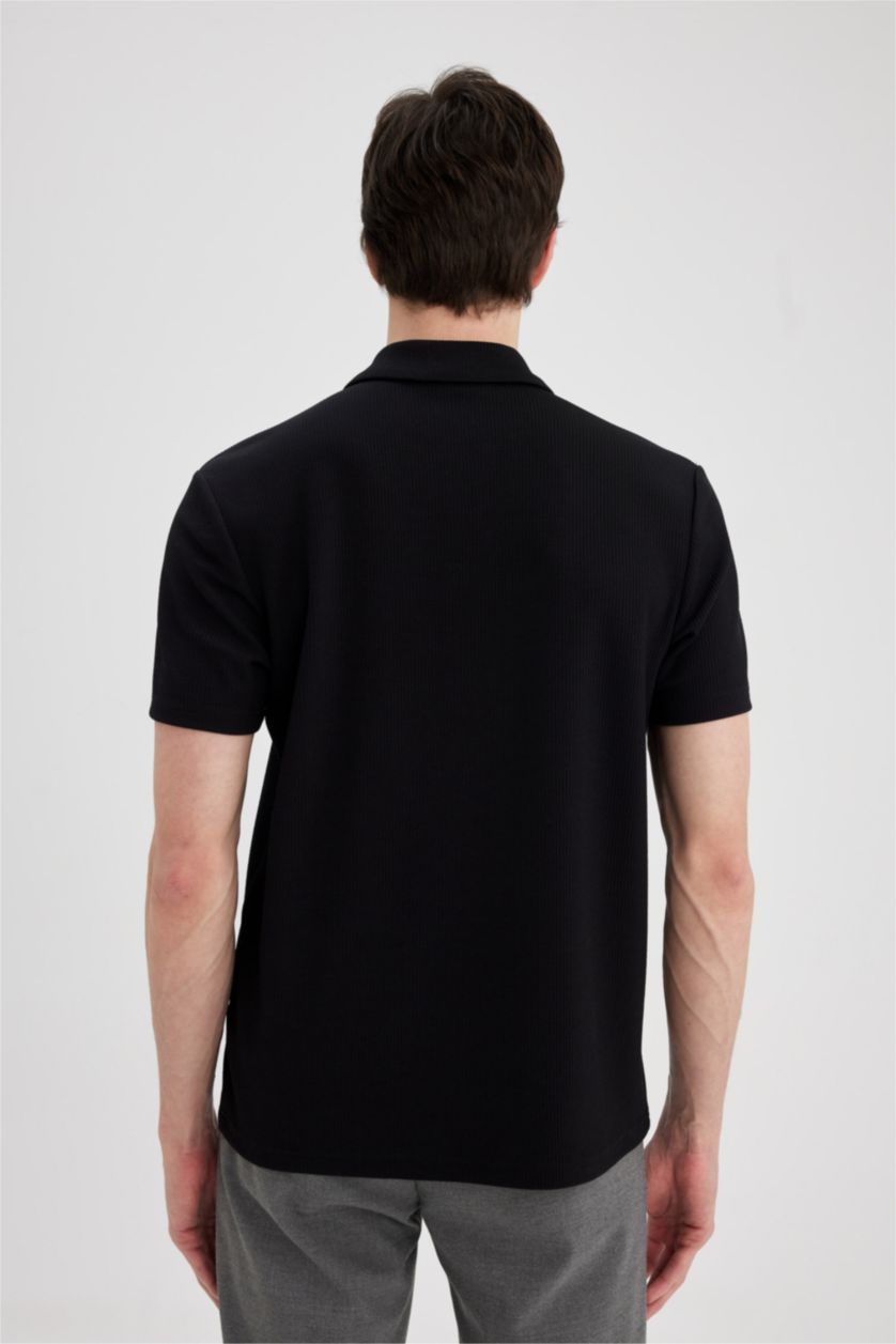 MAN Black Regular Fit Pleat Short Sleeve Polo T-Shirt