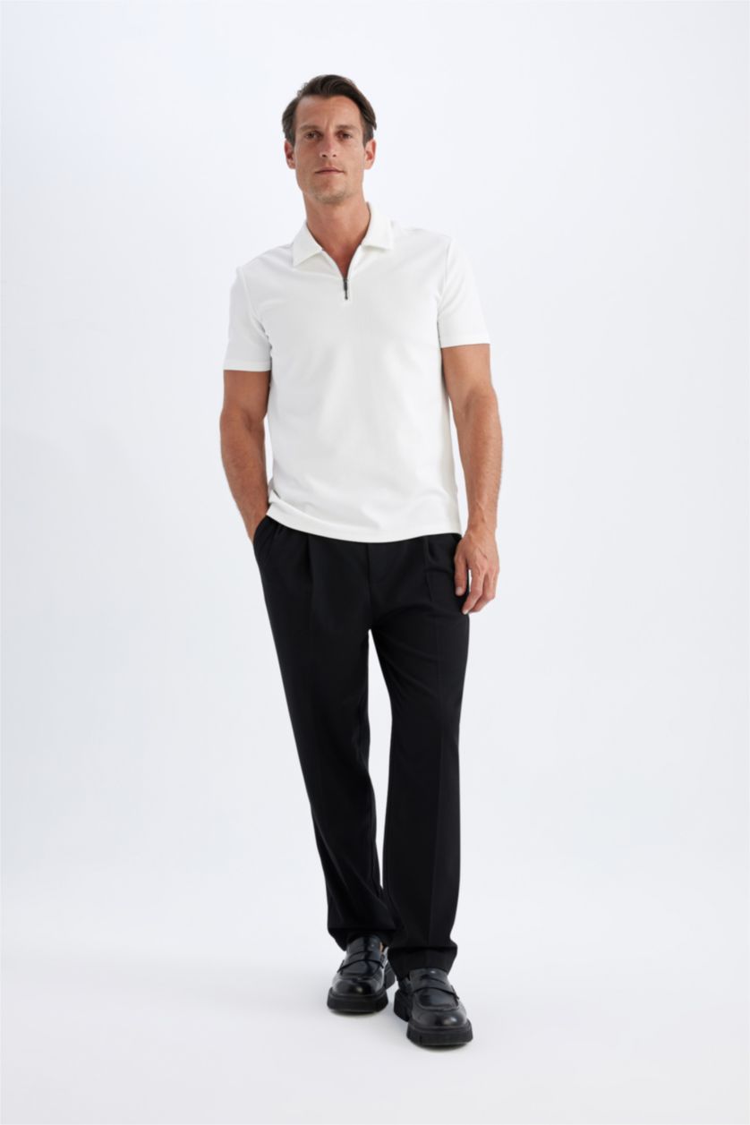 MAN White Regular Fit Pleat Short Sleeve Polo T-Shirt