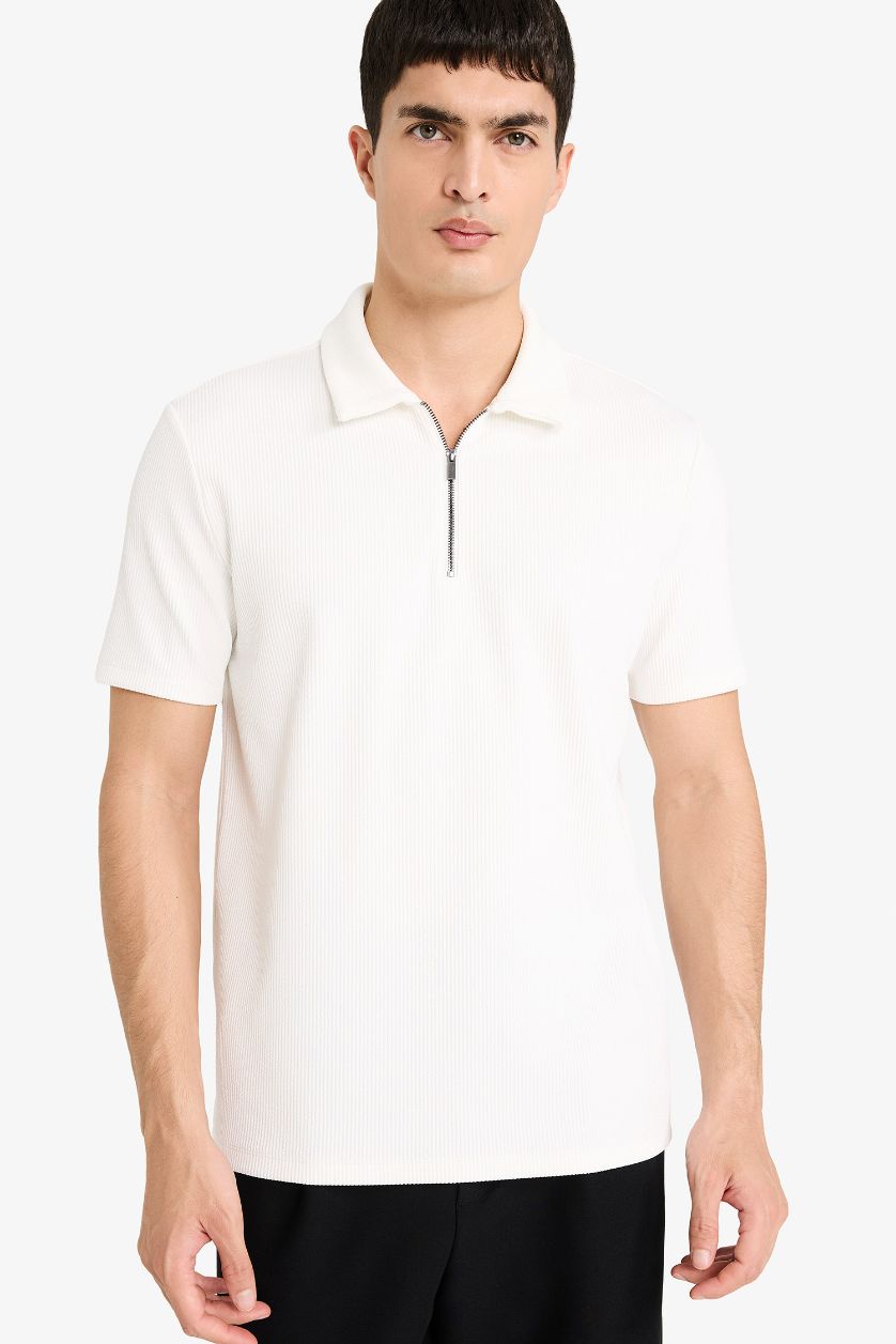MAN White Regular Fit Pleat Polo T-Shirt