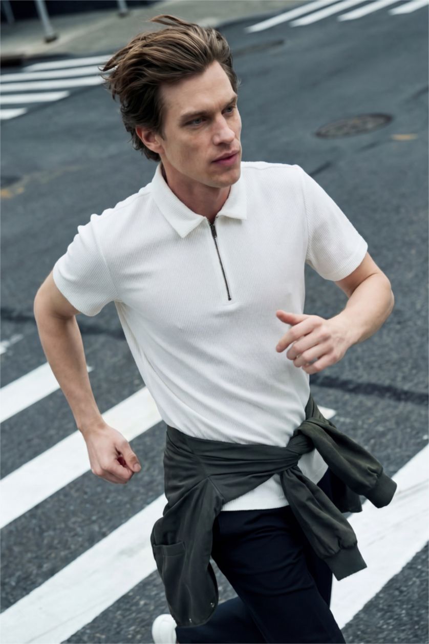 MAN White Regular Fit Pleat Polo T-Shirt