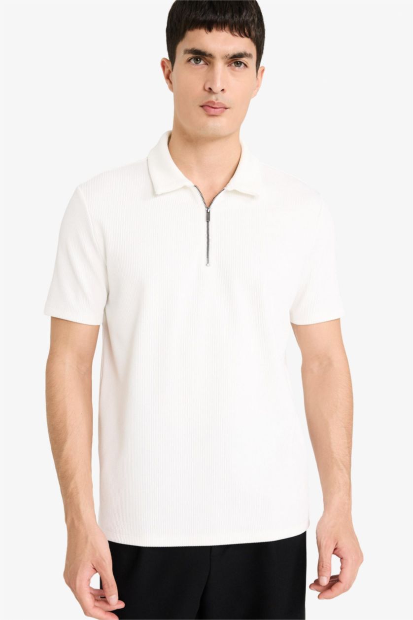 MAN White Regular Fit Pleat Polo T-Shirt