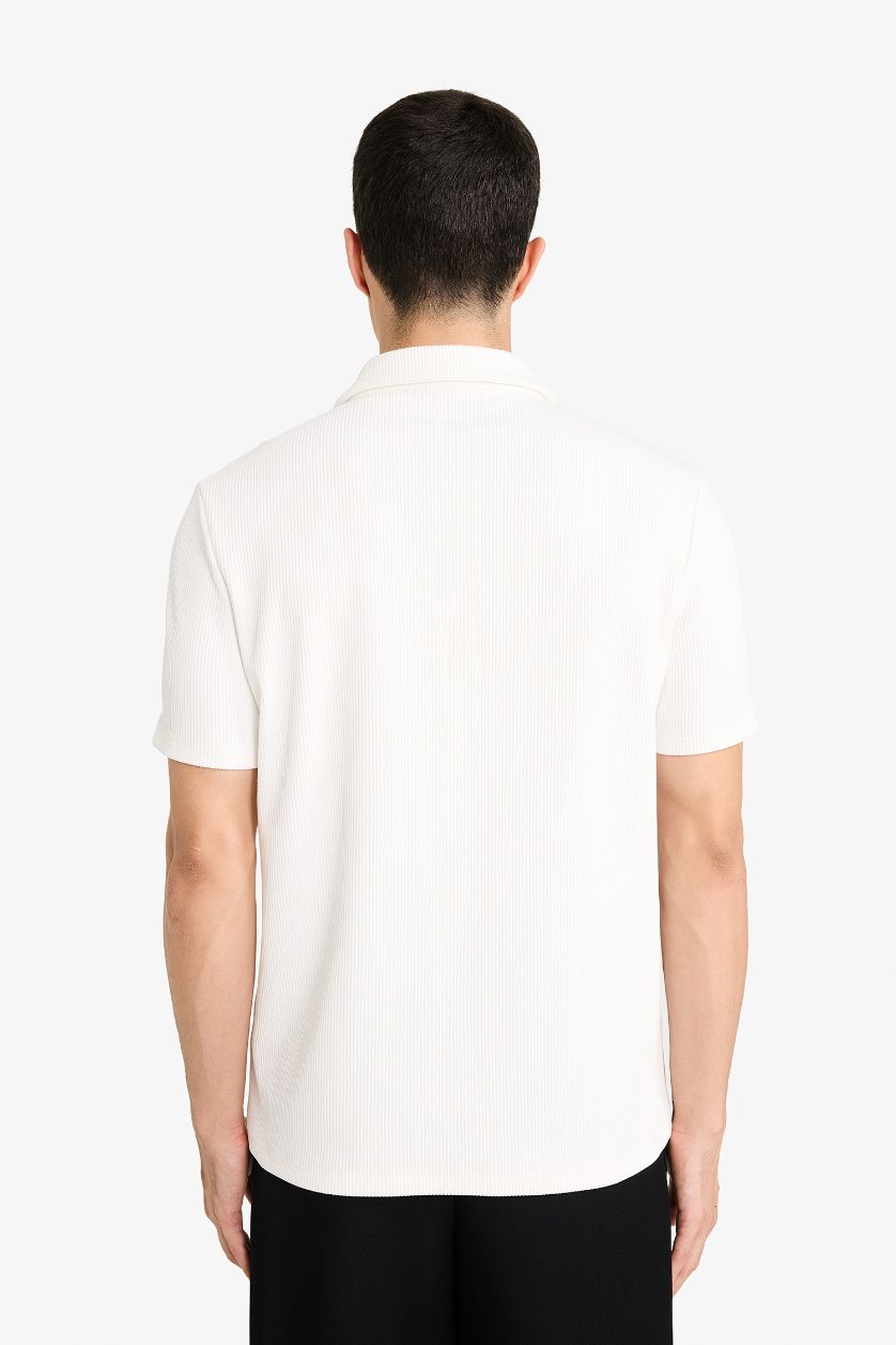 MAN White Regular Fit Pleat Polo T-Shirt