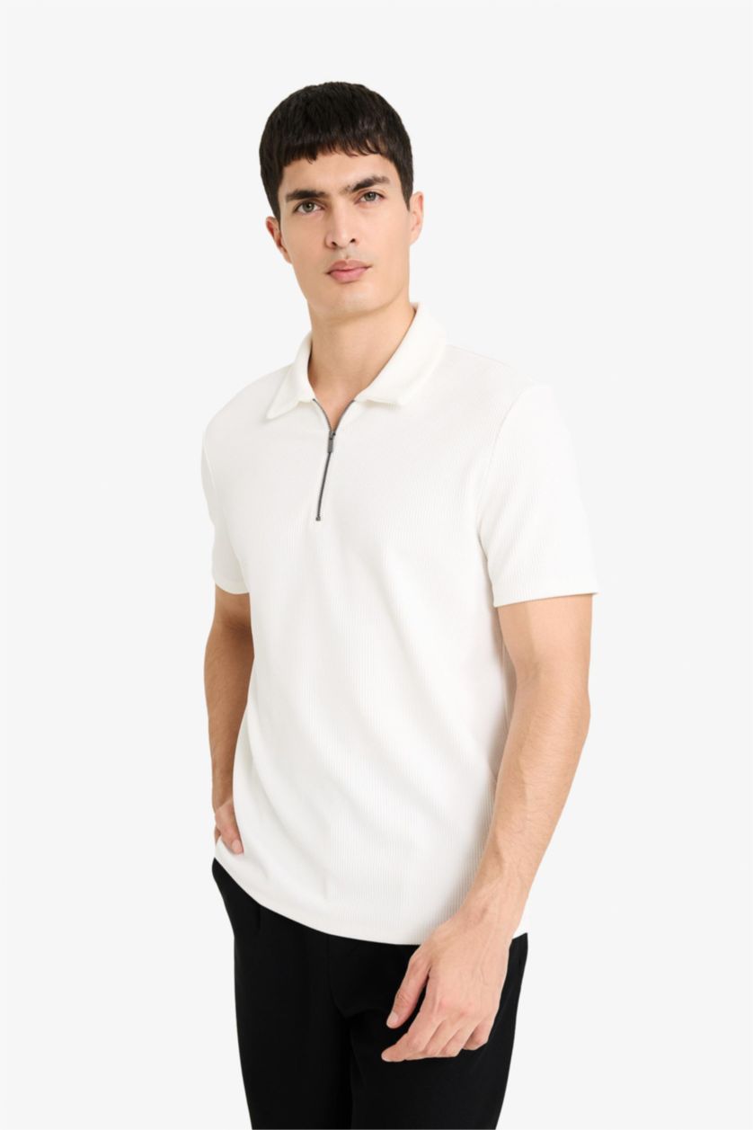 MAN White Regular Fit Pleat Polo T-Shirt