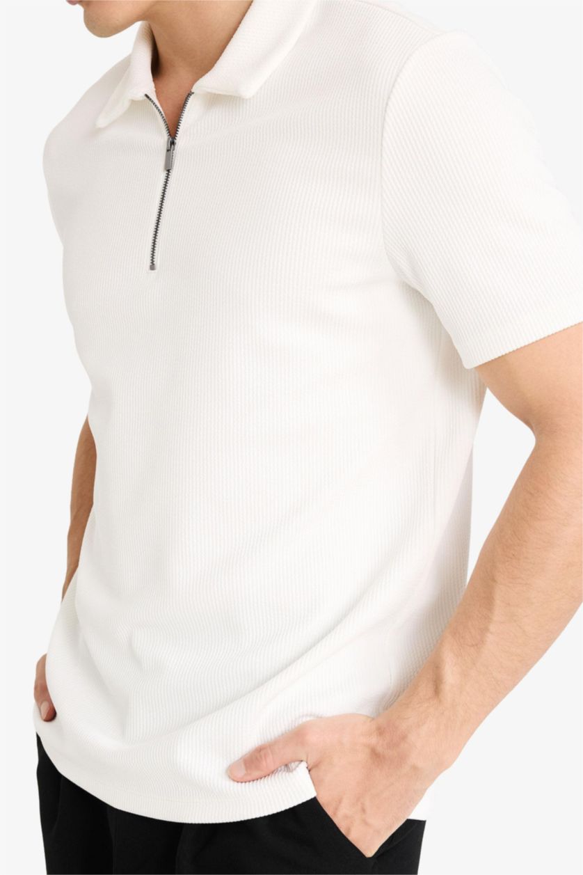 MAN White Regular Fit Pleat Polo T-Shirt