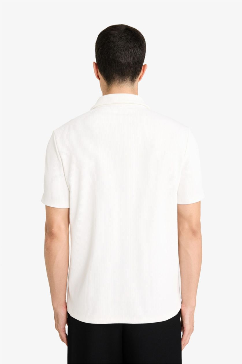 MAN White Regular Fit Pleat Polo T-Shirt