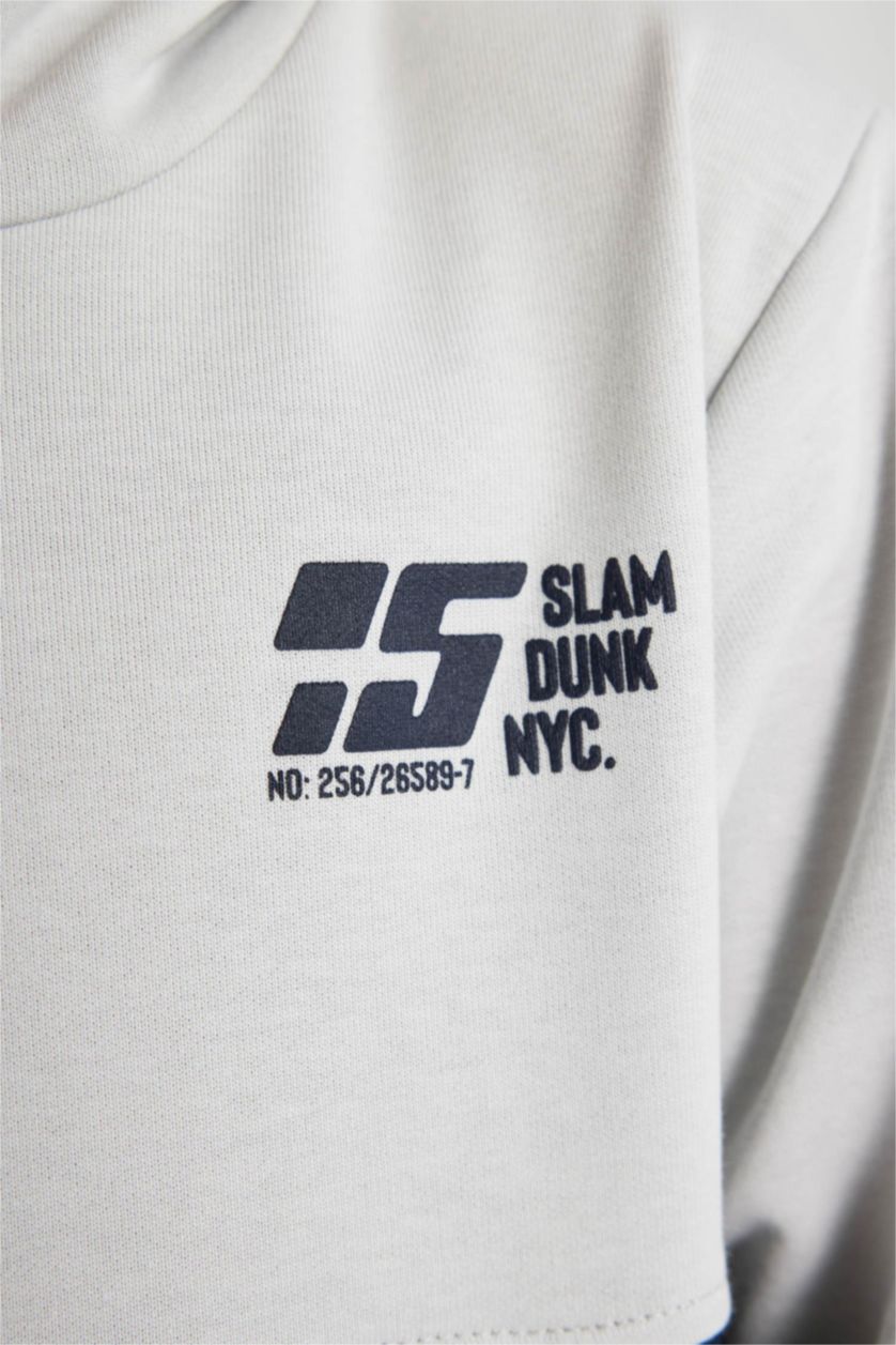 أولاد رمادي فاتح سويت شيرت ولادي قصة عادية بغطاء للرأس