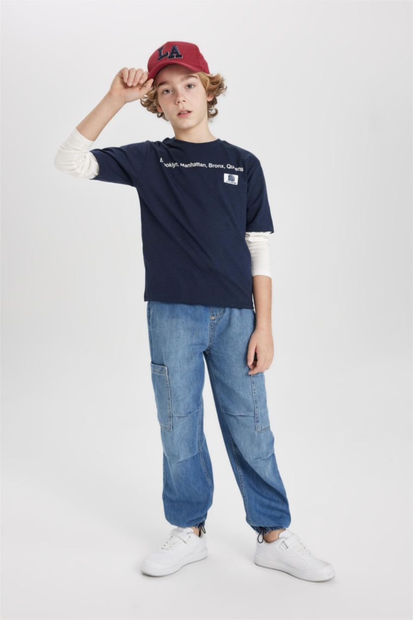 BOYS & TEENS NAVY Boy Regular Fit Crew Neck Cotton Printed T-Shirt