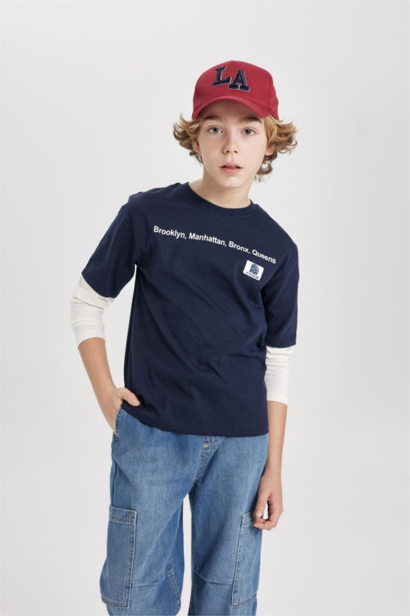 BOYS & TEENS NAVY Boy Regular Fit Crew Neck Cotton Printed T-Shirt