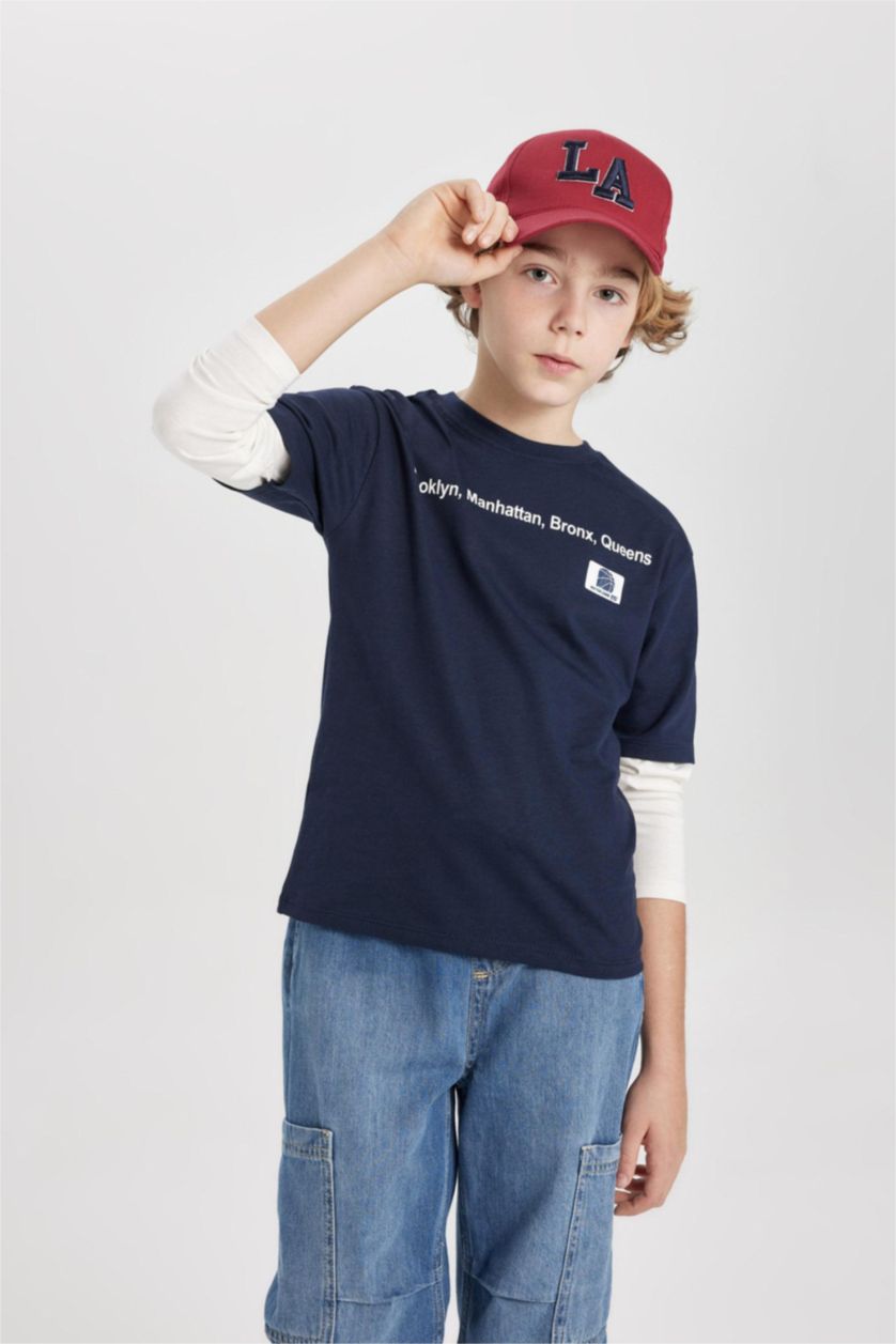 BOYS & TEENS NAVY Boy Regular Fit Crew Neck Cotton Printed T-Shirt