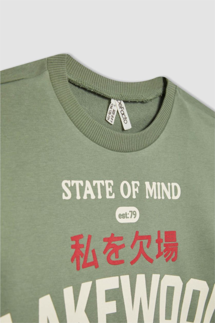 GIRLS & TEENS Light Green Girl Crew Neck 2 Piece Crop Sweatshirt