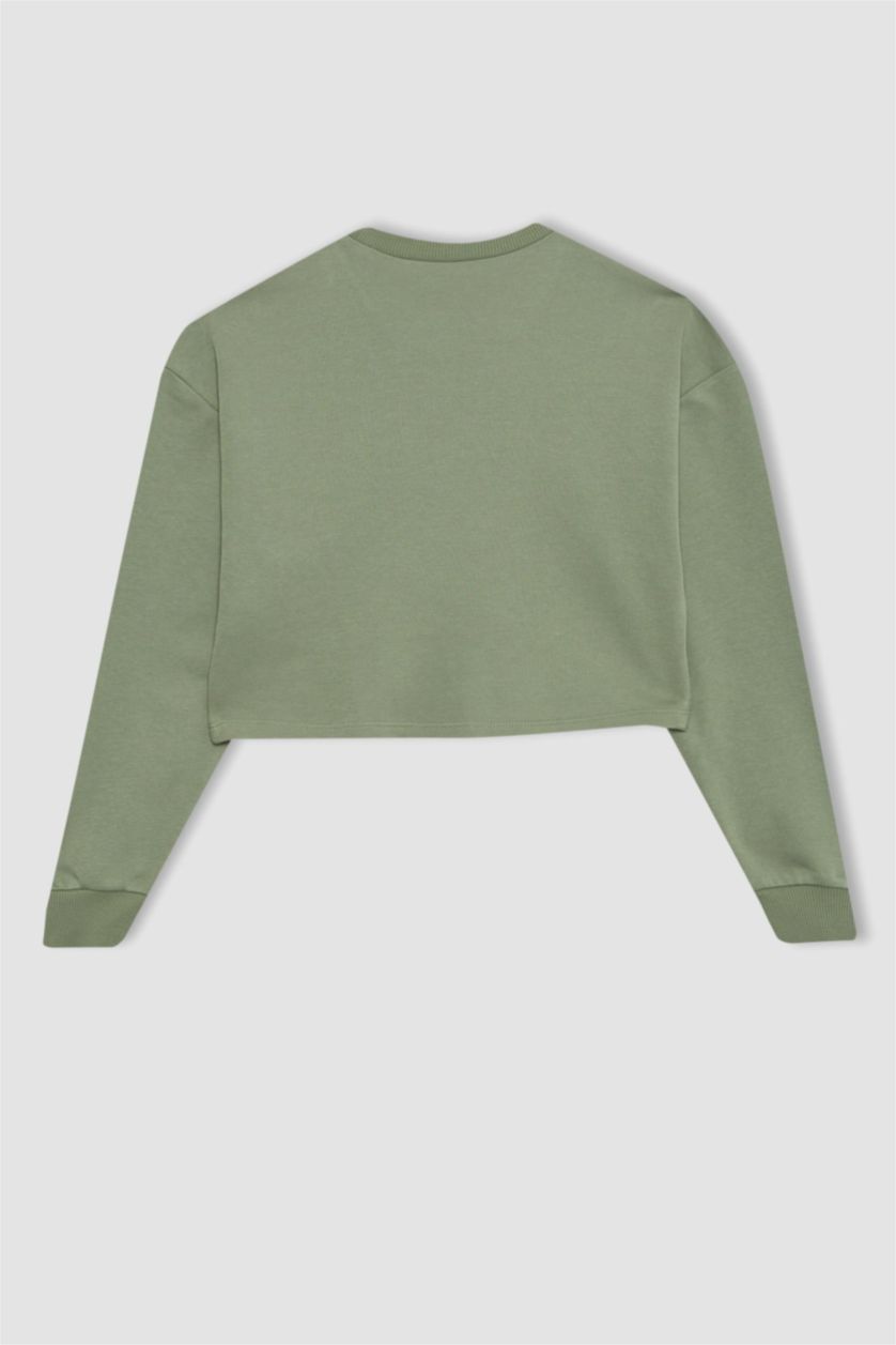 GIRLS & TEENS Light Green Girl Crew Neck 2 Piece Crop Sweatshirt