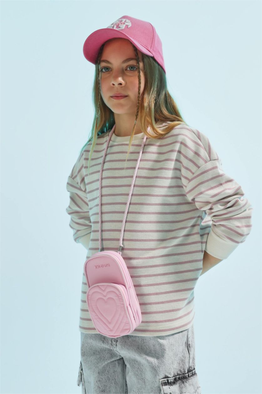 بناتي زهري سويت شيرت بناتي مخطط قصة مريحة