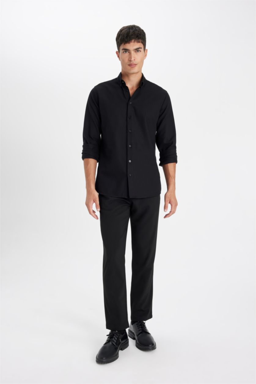 MAN Black Modern Fit Polo Neck Textured Long Sleeve Shirt