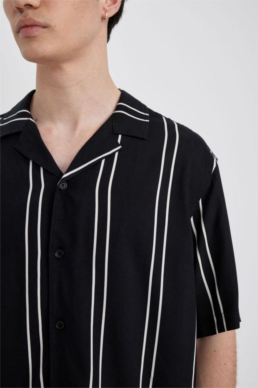 MAN Black Regular Fit Viscose Short Sleeve Shirt