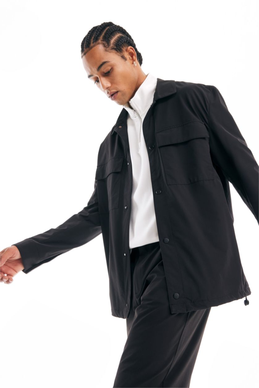 MAN Black Regular Fit Polo Collar Shirt Jacket