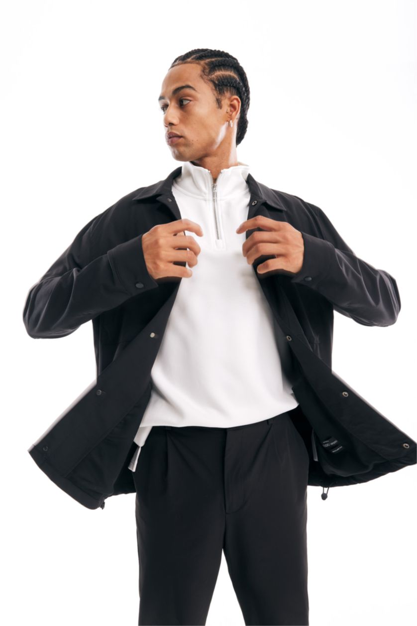 MAN Black Regular Fit Polo Collar Shirt Jacket
