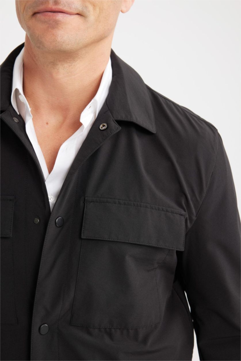 MAN Black Regular Fit Polo Collar Shirt Jacket