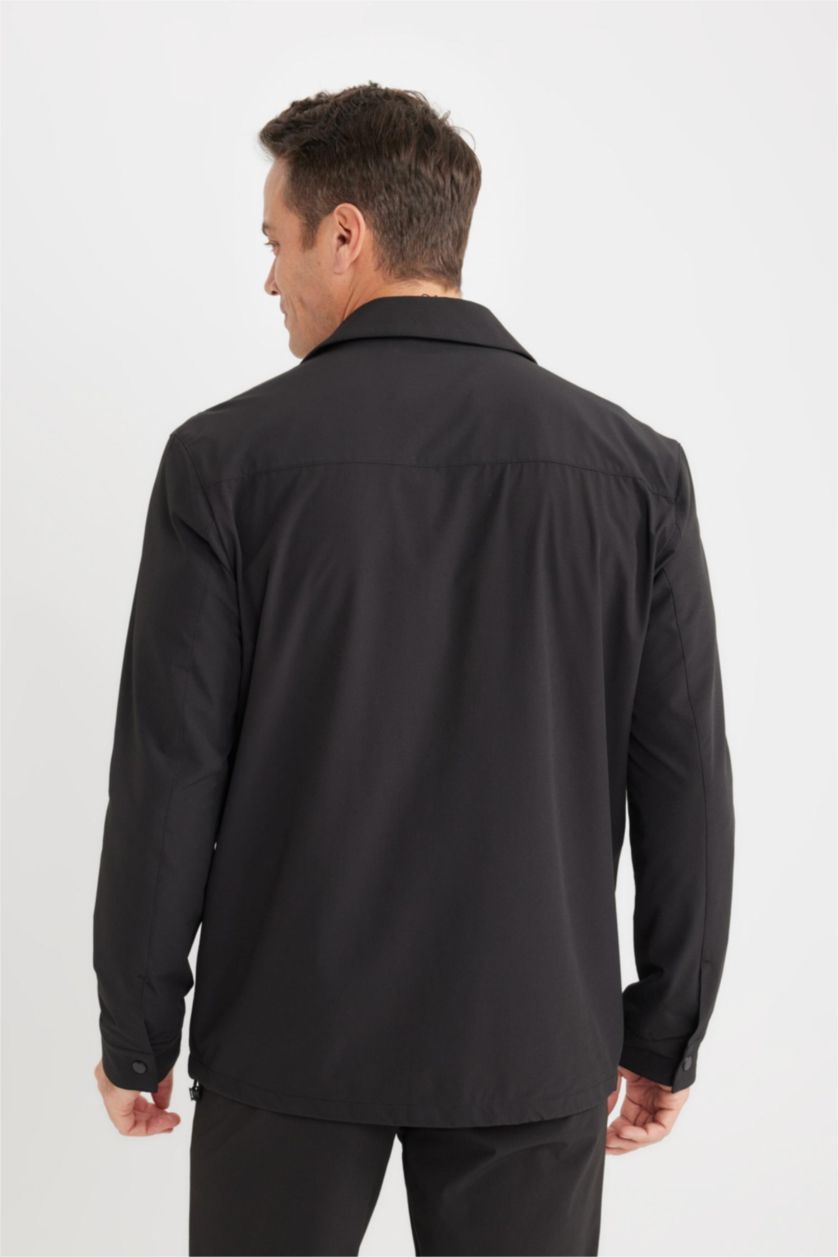 MAN Black Regular Fit Polo Collar Shirt Jacket