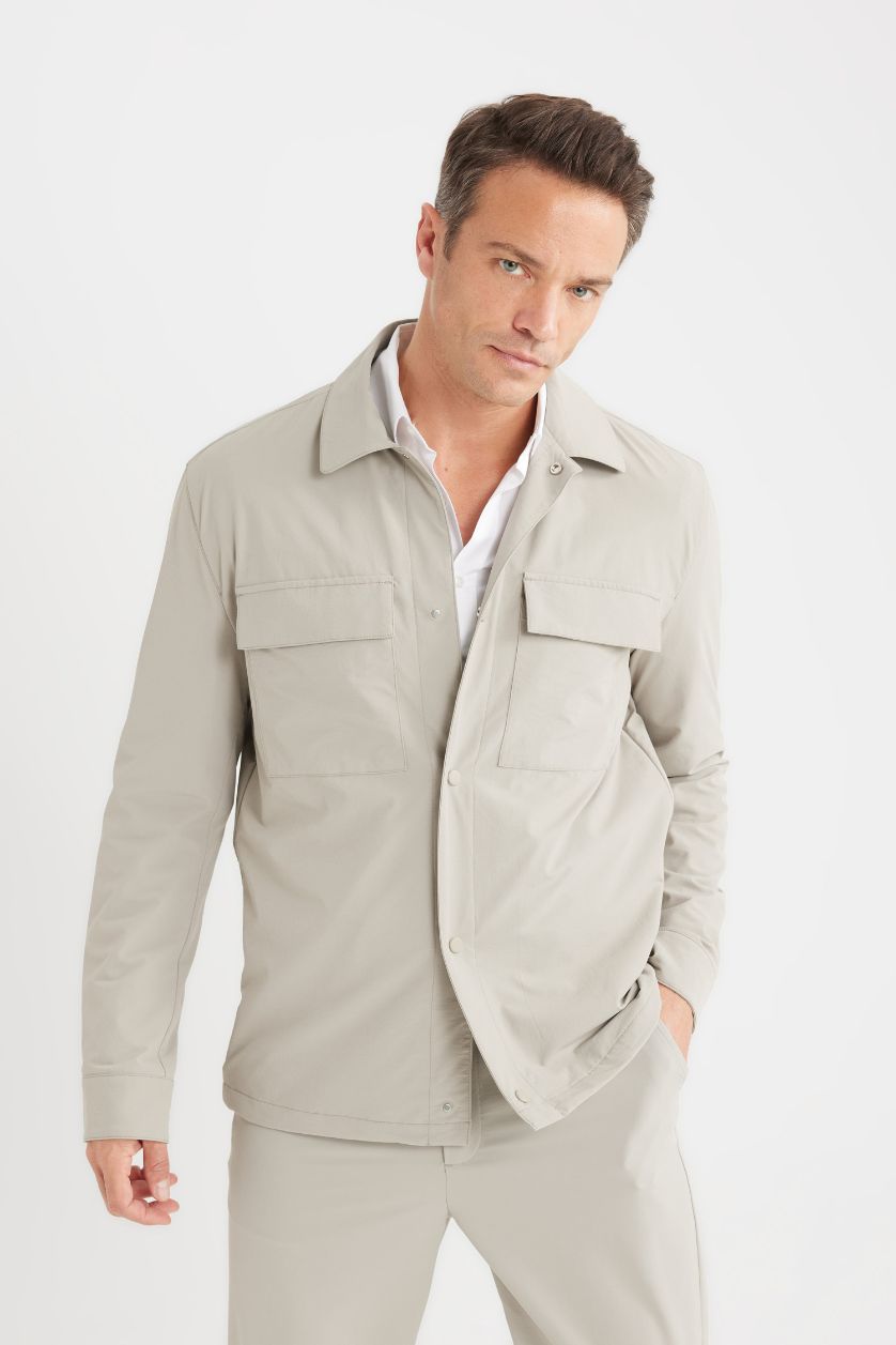 HOMME Gris Veste-chemise à col polo Coupe régulière