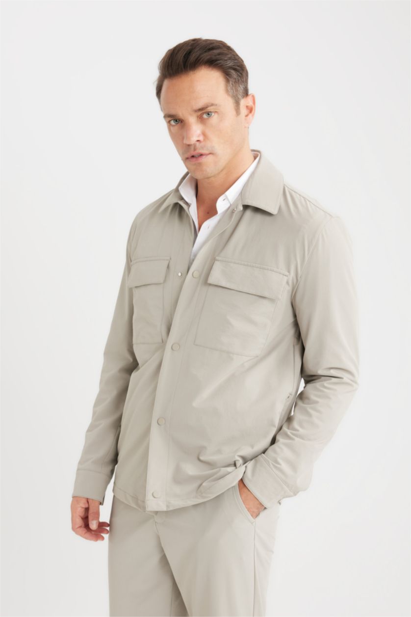 HOMME Gris Veste-chemise à col polo Coupe régulière