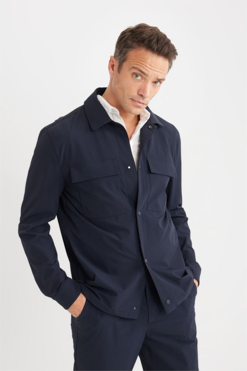 MAN NAVY Regular Fit Polo Neck Overshirt