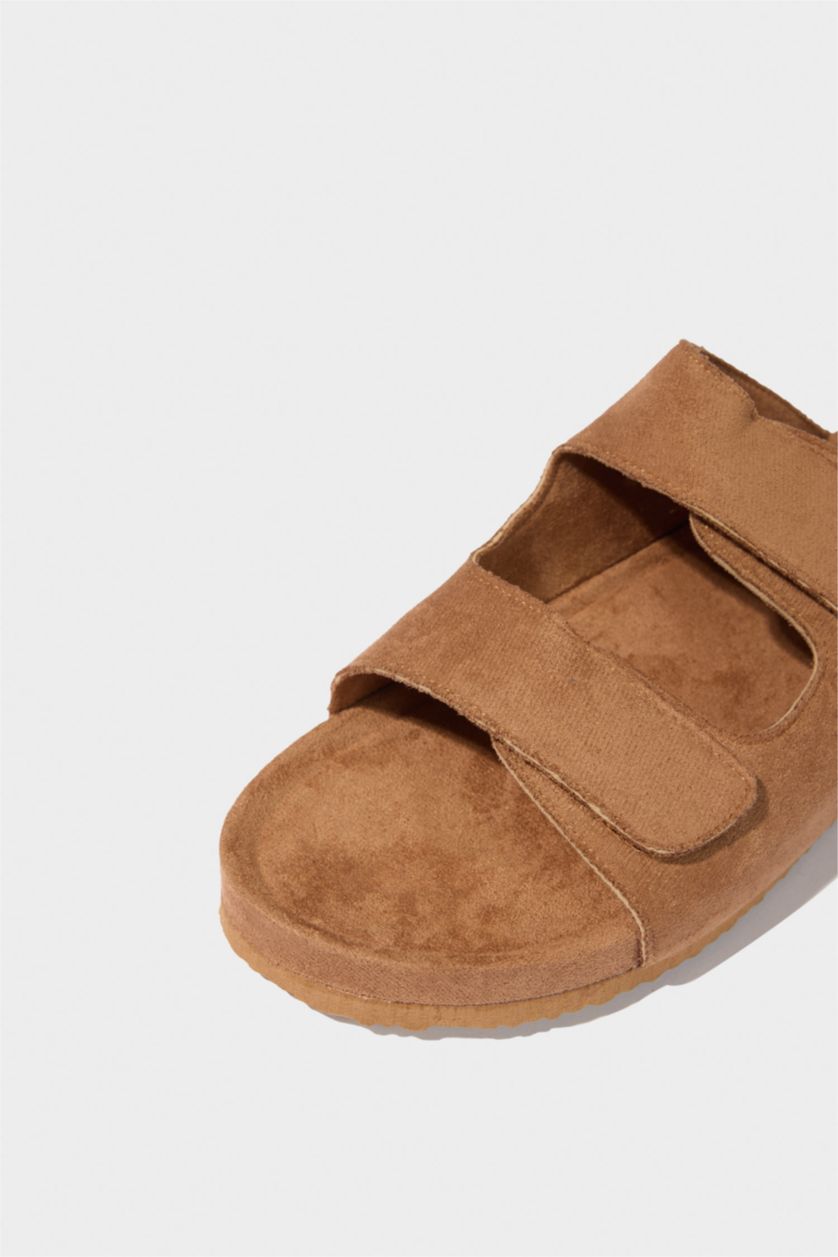 رجال بيج شبشب جلد صناعي بكعب مسطح بشريط مزدوج