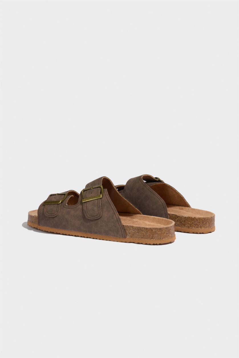 رجال بني شبشب جلد صناعي بكعب عالي بشريط مزدوج