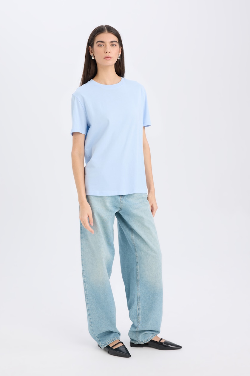 Woman Light Blue Regular Fit Short Sleeve T-Shirt