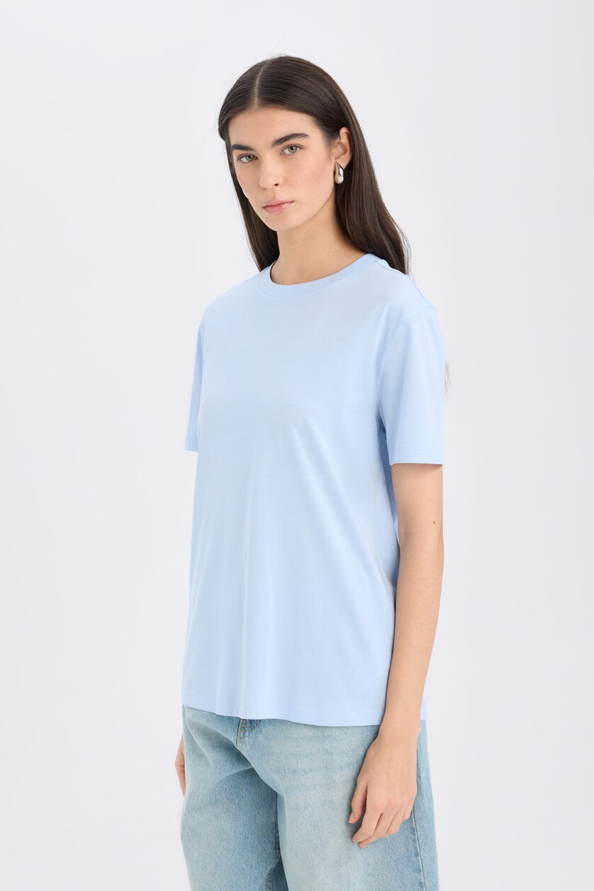 Woman Light Blue Regular Fit Short Sleeve T-Shirt