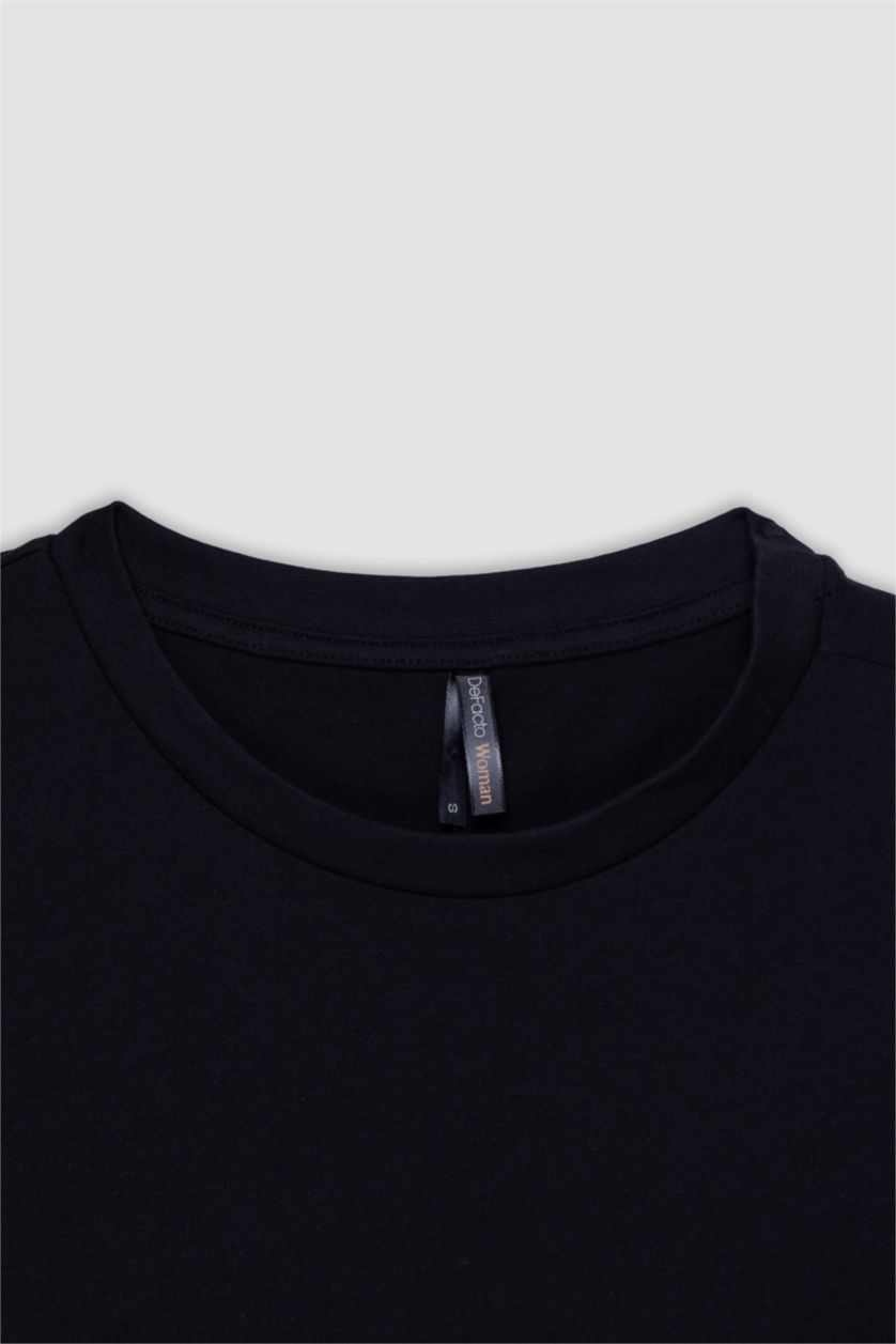 WOMAN Black Regular Fit Crew Neck Short Sleeve T-Shirt