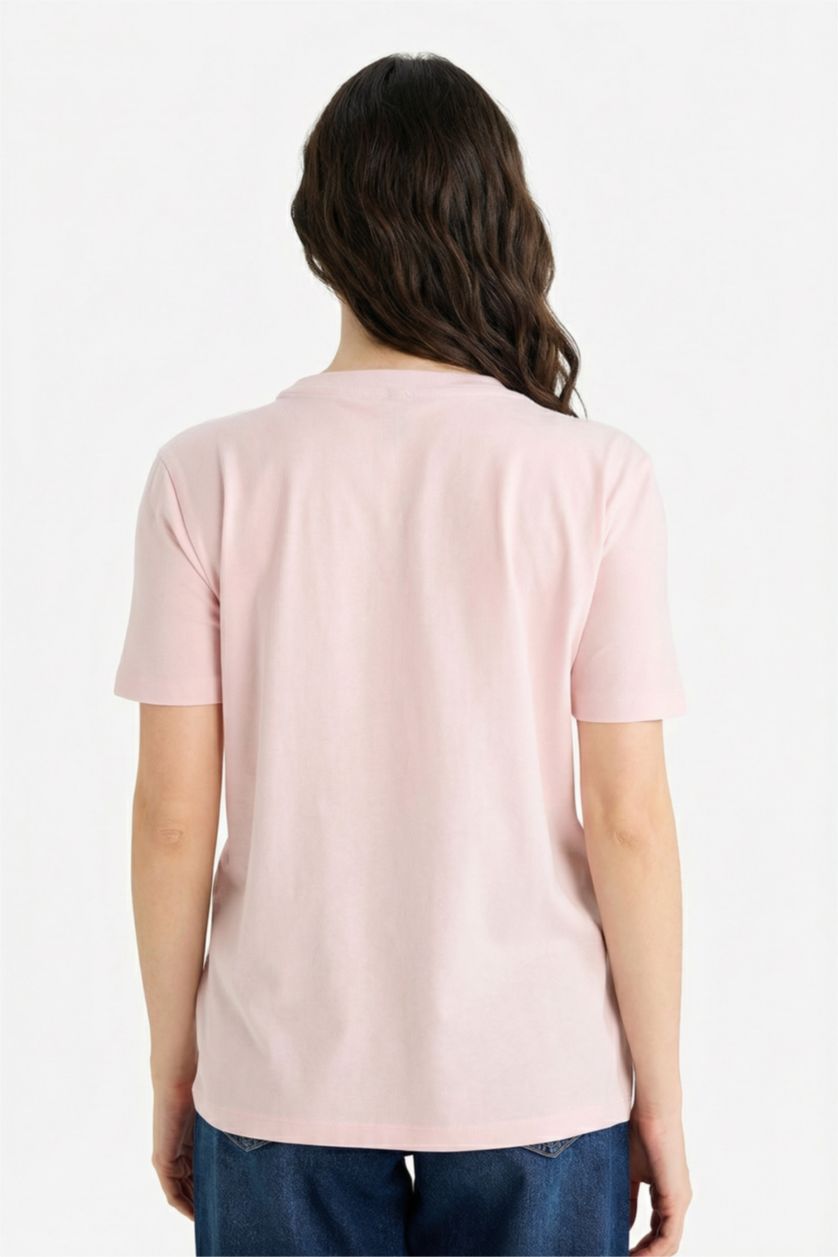 Kadın Açık Pembe %100 Pamuk Basıc Penye Tişört