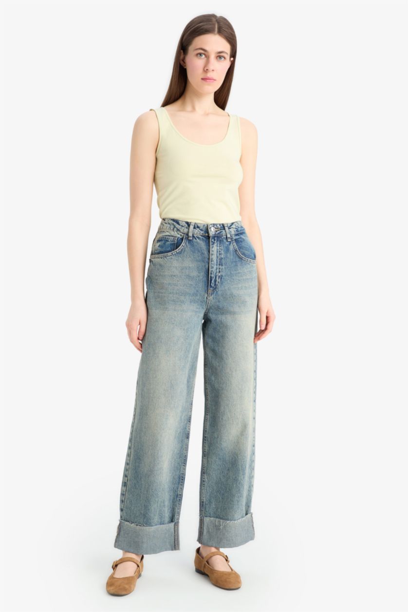 Woman Mint Slim Fit Basic Round Collar Sleeveless Tank Top