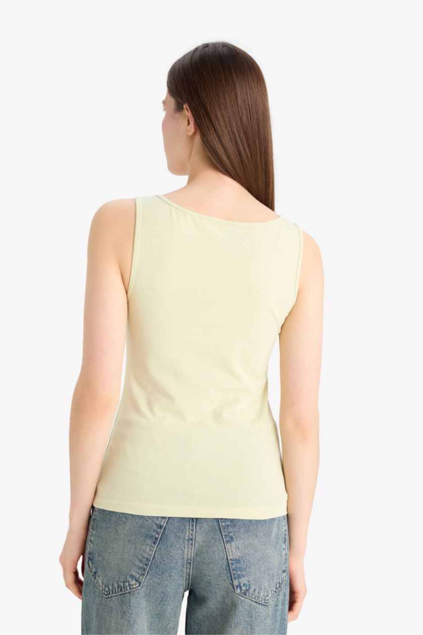 Woman Mint Slim Fit Basic Round Collar Sleeveless Tank Top