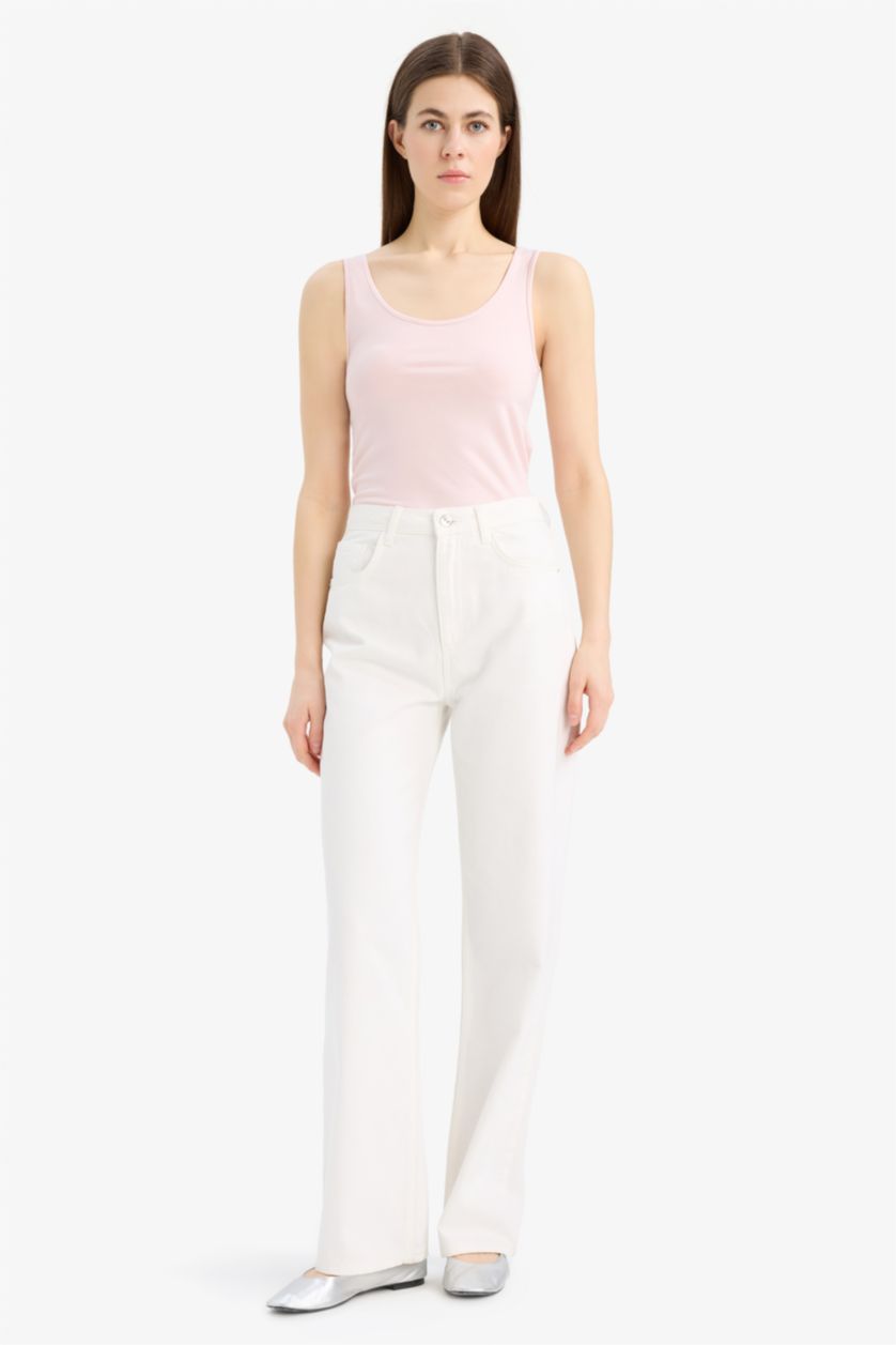 Женщины Розовый Приталенная базовая майка с круглым вырезом