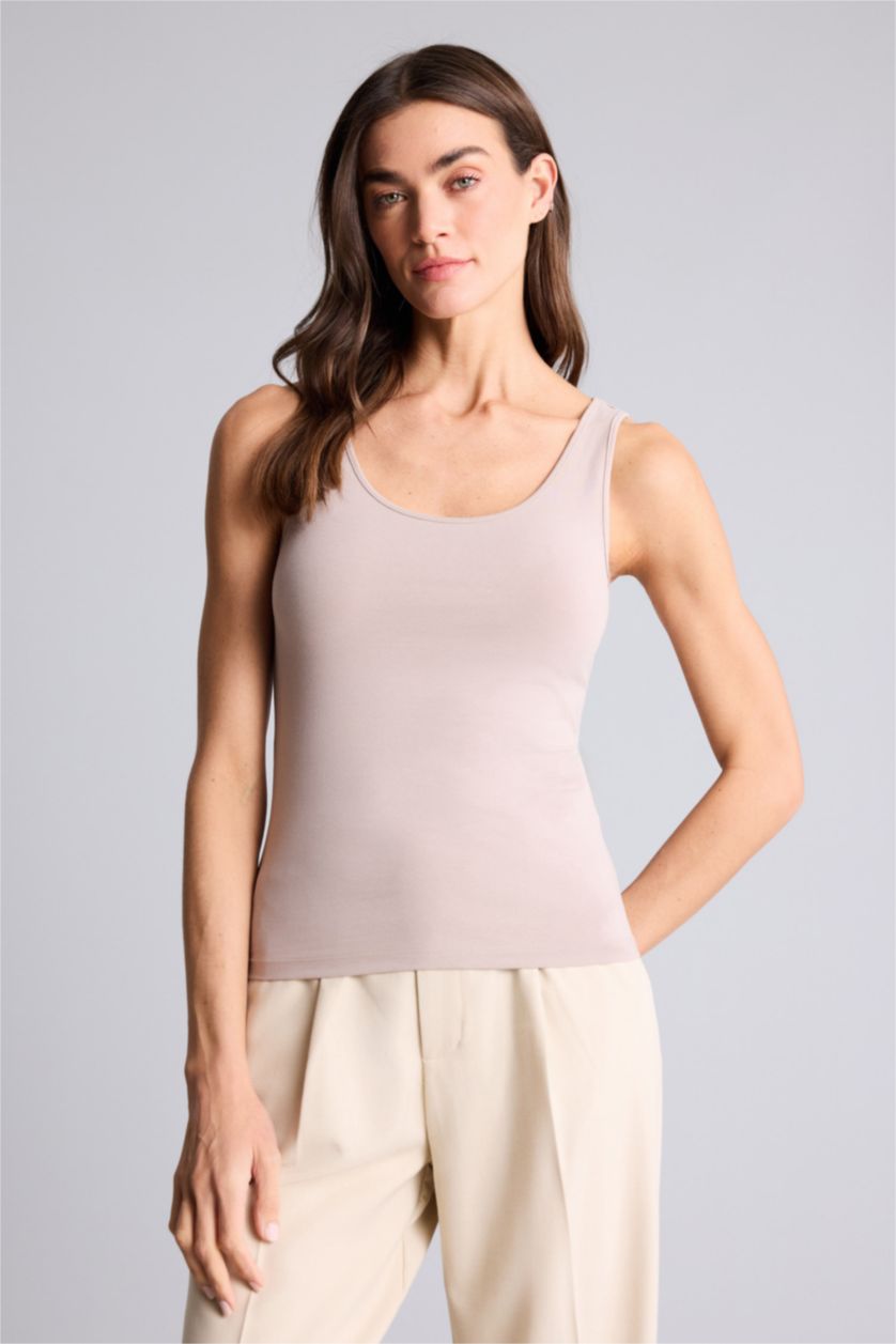 Женщины Слоновая кость Майка приталенного кроя с круглым вырезом базовый для женщин