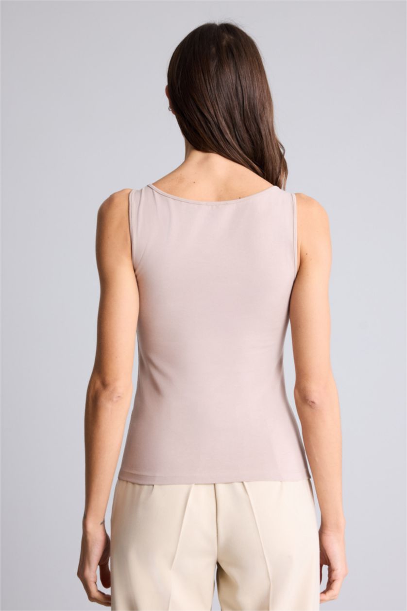 Женщины Слоновая кость Майка приталенного кроя с круглым вырезом базовый для женщин