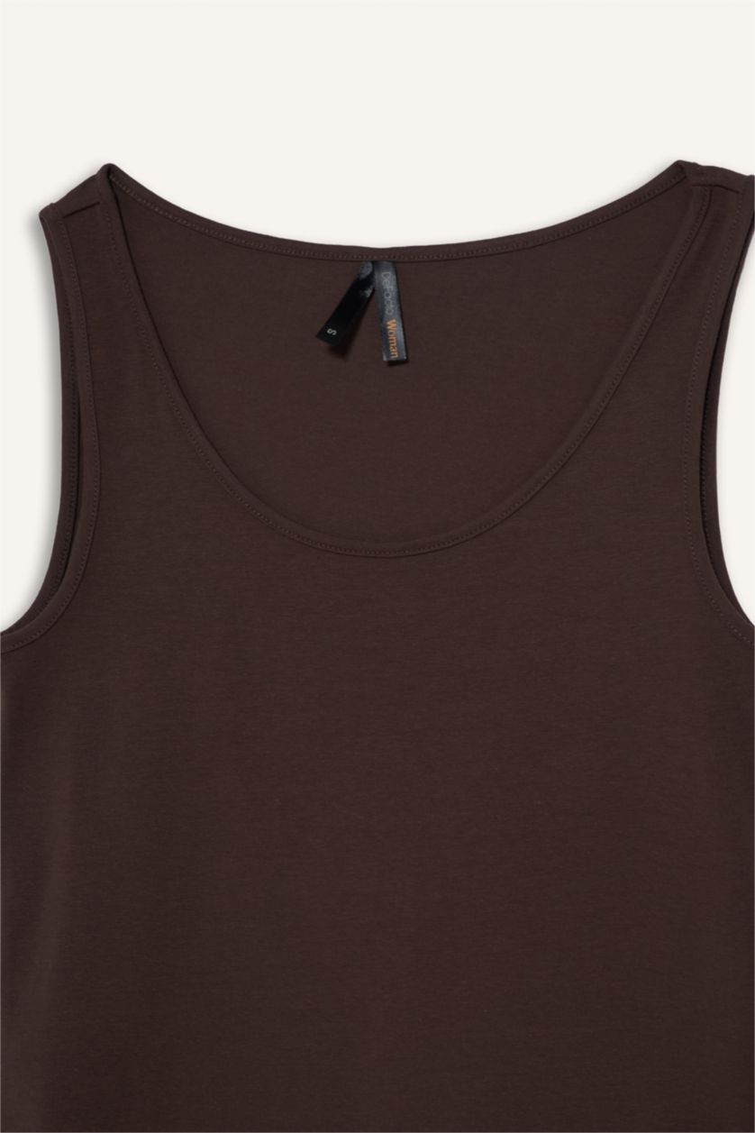 Әйелдерге ашық қоңыр Әйелдерге слим пішімі дөңгелек жаға негізгі Ішкөйлек