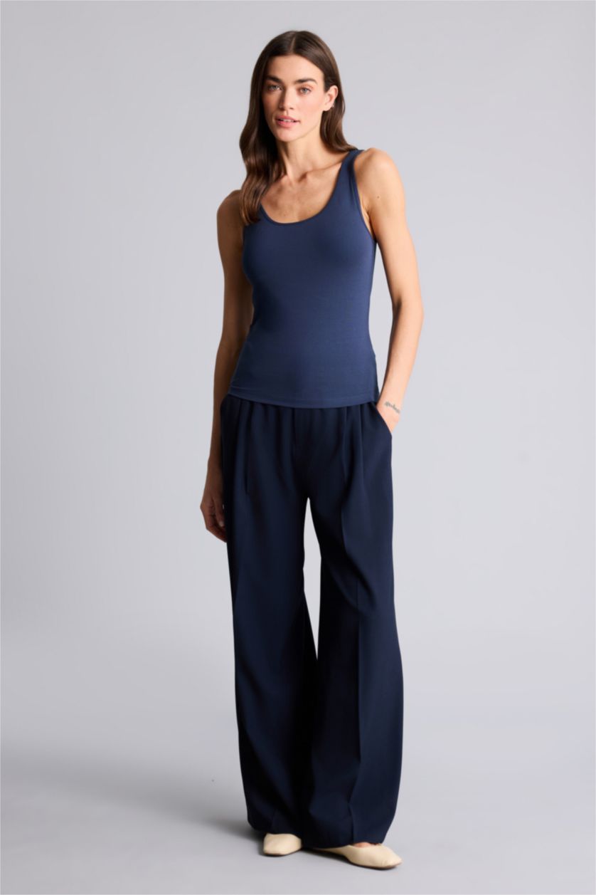 Женщины Синий Майка приталенного кроя с круглым вырезом базовый для женщин