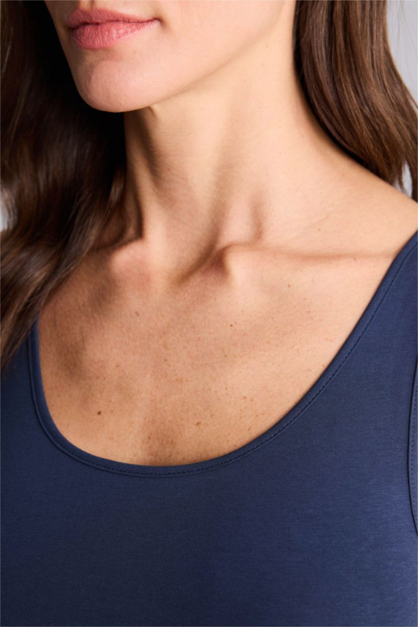 Женщины Синий Майка приталенного кроя с круглым вырезом базовый для женщин